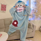 Women's Fish Onesie Pajamas with Shoes - Soft Fleece Adult Footed Sleepwear, Cute Animal Kigurumi