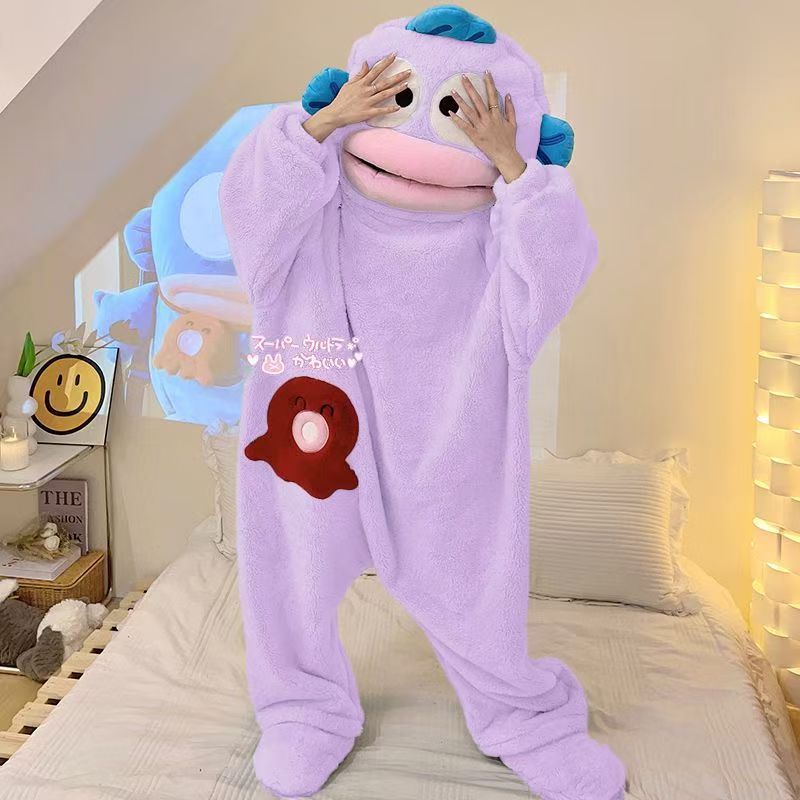 Women's Fish Onesie Pajamas with Shoes - Soft Fleece Adult Footed Sleepwear, Cute Animal Kigurumi