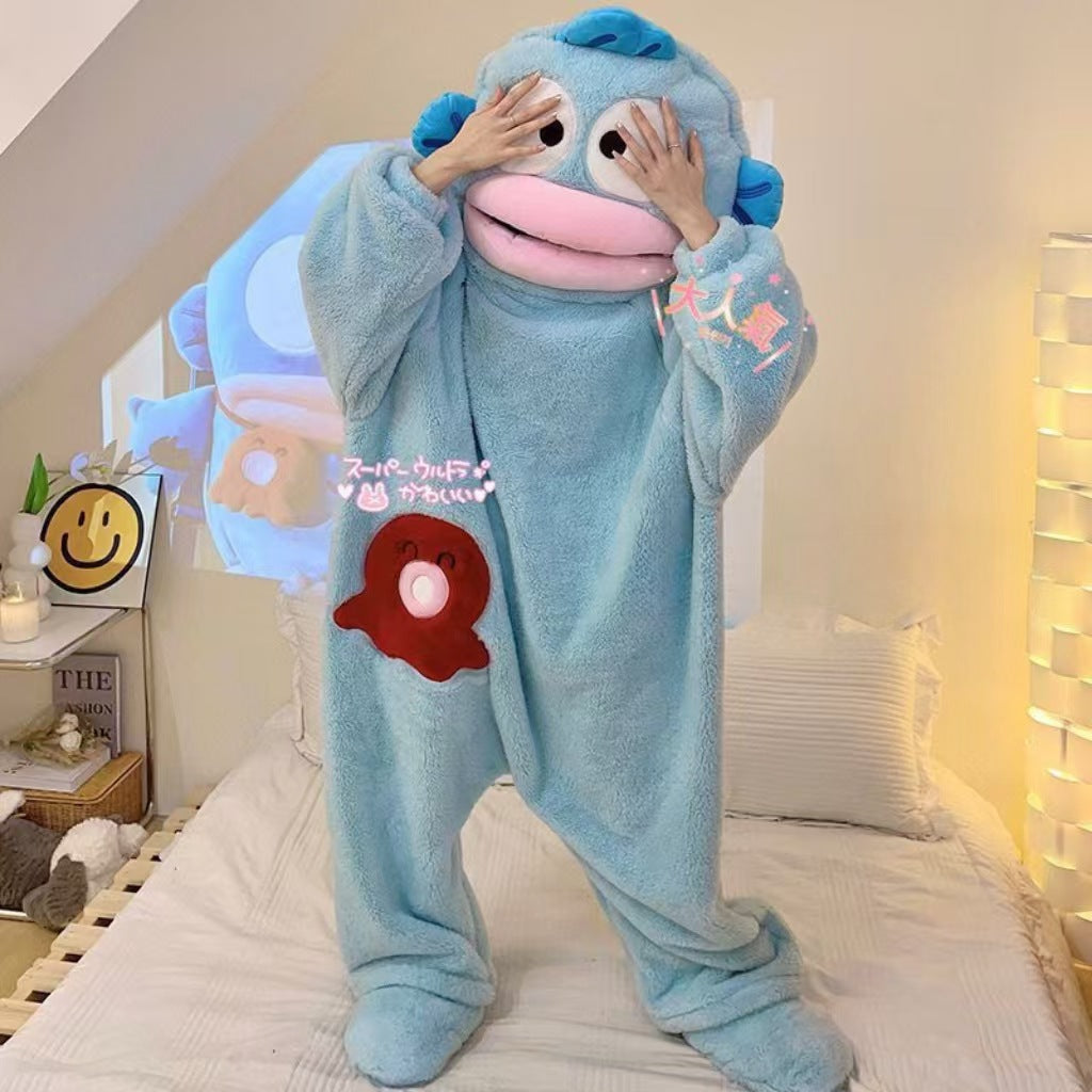 Women's Fish Onesie Pajamas with Shoes - Soft Fleece Adult Footed Sleepwear, Cute Animal Kigurumi