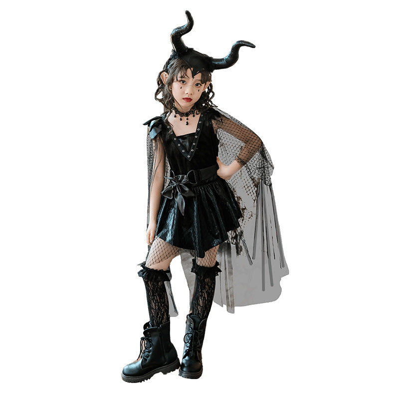 Girls Medieval Halloween Costume & Black Boots | Stage Show Dress