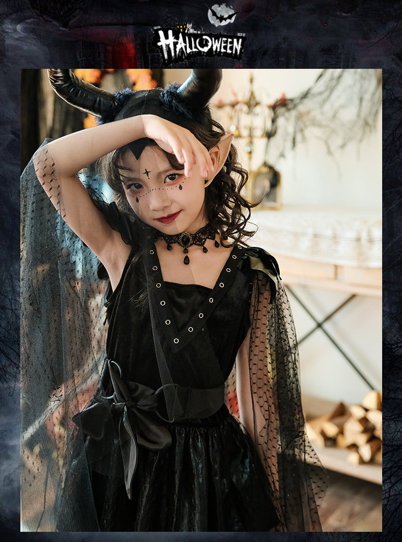 Girls Medieval Halloween Costume & Black Boots | Stage Show Dress
