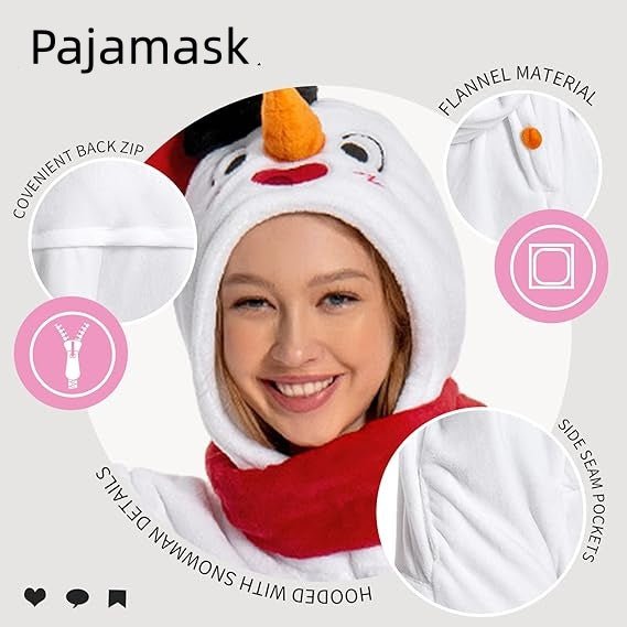 Unisex Adult Christmas Snowman Costume, Plush Onesie Cosplay Pajamas