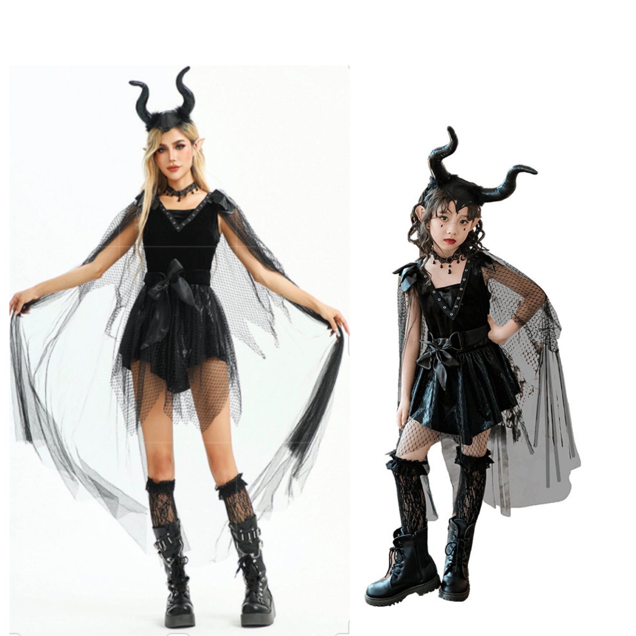 Girls Medieval Halloween Costume & Black Boots | Stage Show Dress