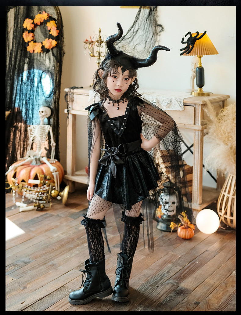 Girls Medieval Halloween Costume & Black Boots | Stage Show Dress