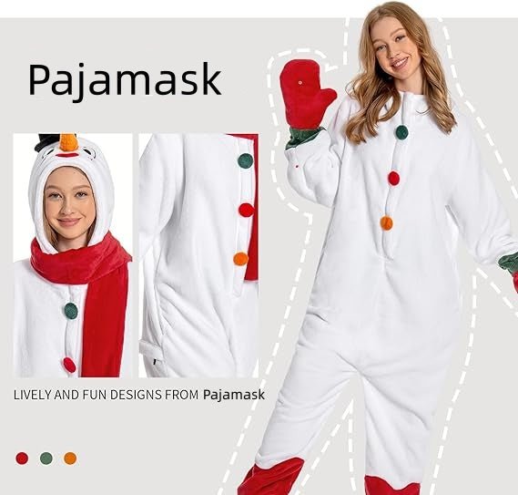 Unisex Adult Christmas Snowman Costume, Plush Onesie Cosplay Pajamas