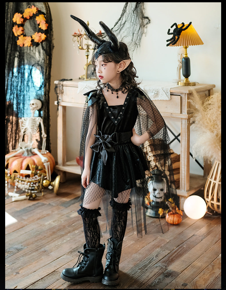 Girls Medieval Halloween Costume & Black Boots | Stage Show Dress