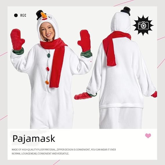 Unisex Adult Christmas Snowman Costume, Plush Onesie Cosplay Pajamas