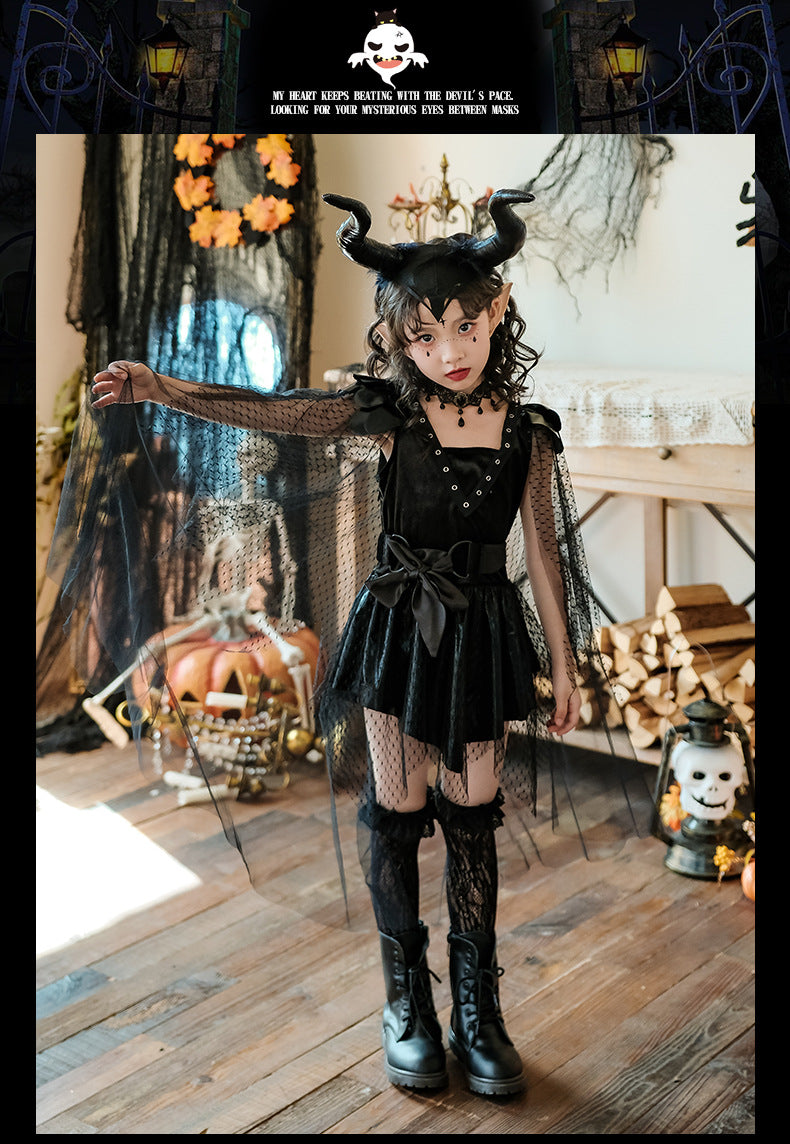 Girls Medieval Halloween Costume & Black Boots | Stage Show Dress