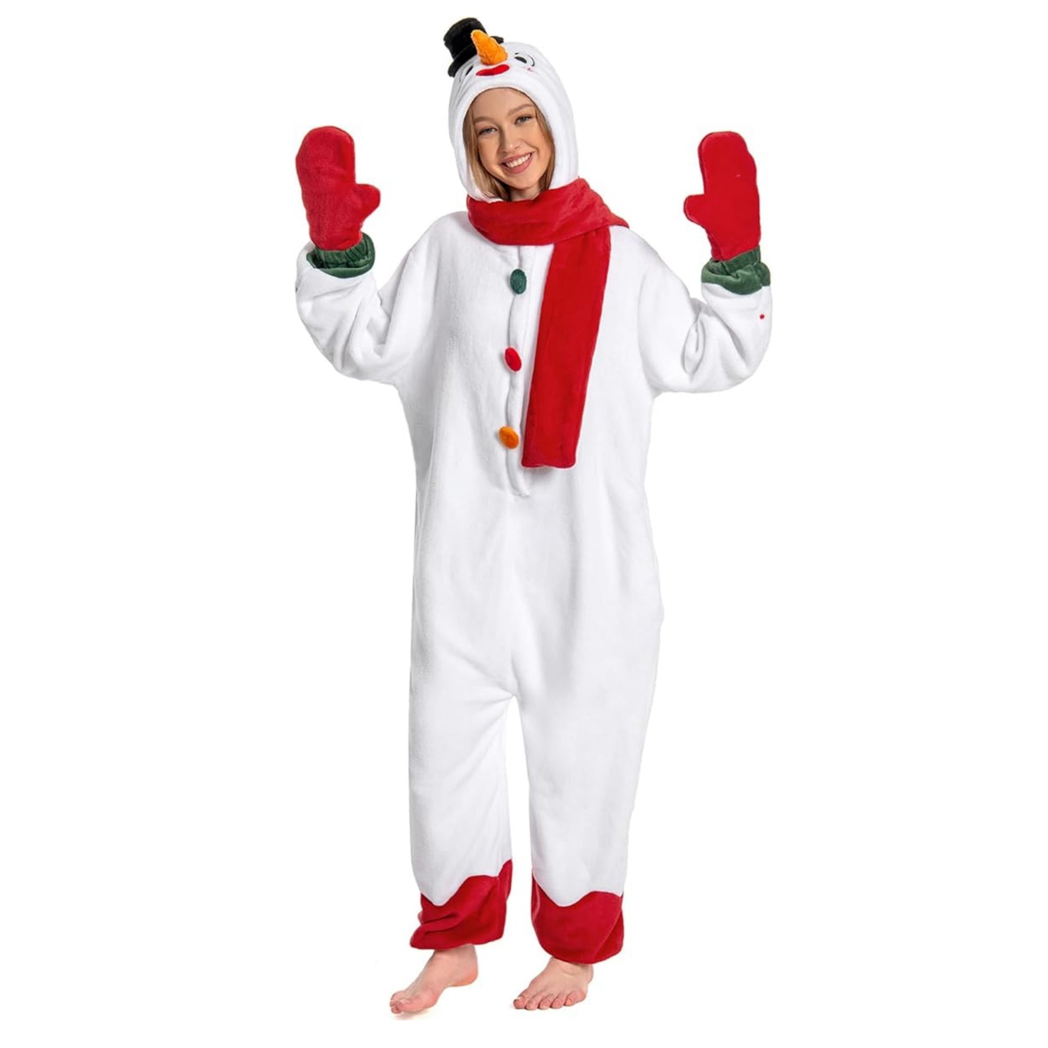 Unisex Adult Christmas Snowman Costume, Plush Onesie Cosplay Pajamas - pajamask