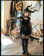 Girls Medieval Halloween Costume & Black Boots | Stage Show Dress