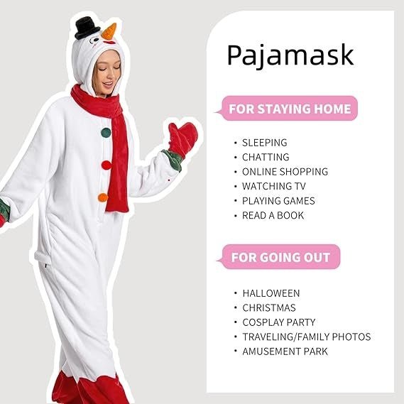 Unisex Adult Christmas Snowman Costume, Plush Onesie Cosplay Pajamas