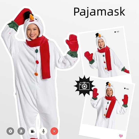 Unisex Adult Christmas Snowman Costume, Plush Onesie Cosplay Pajamas