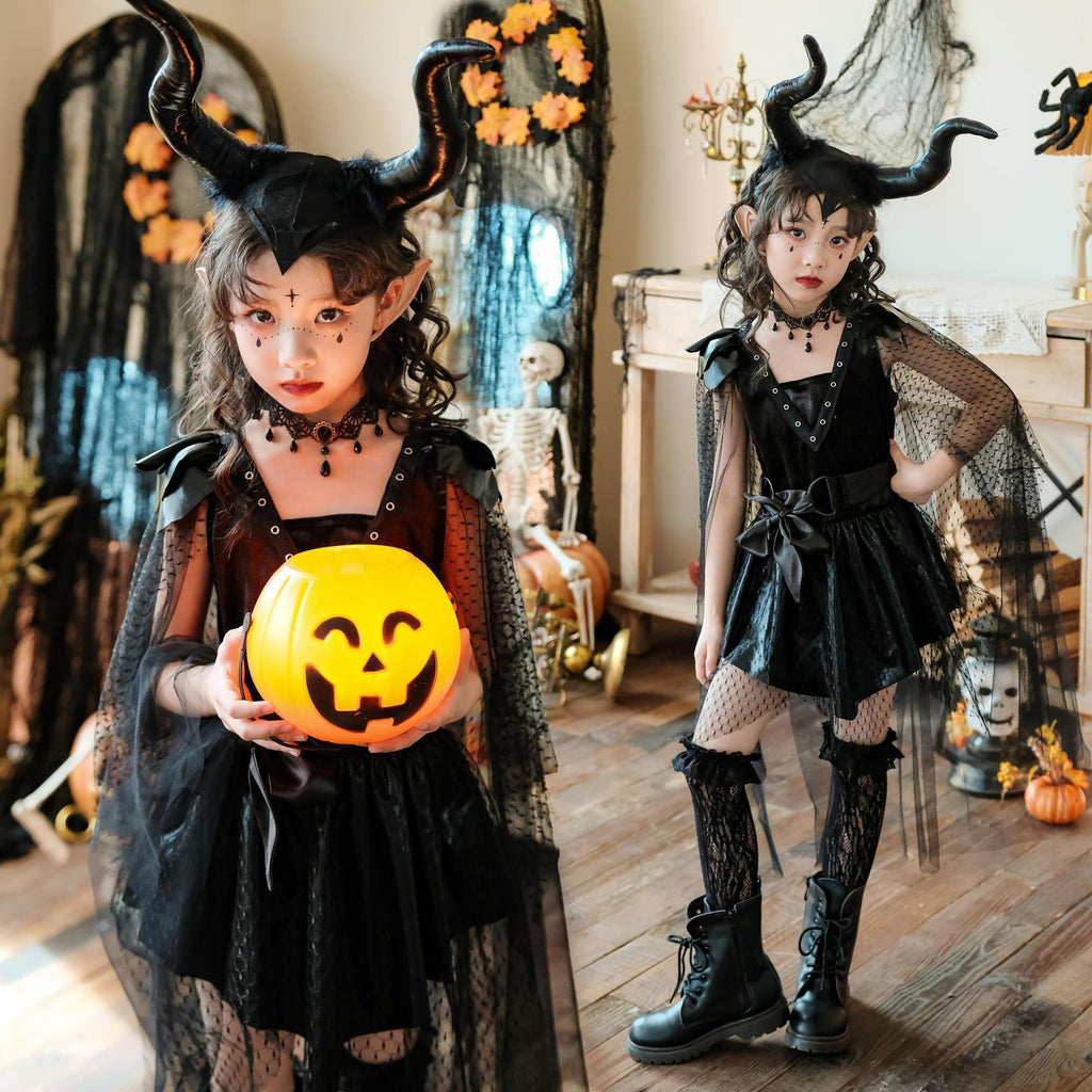 Girls Medieval Halloween Costume & Black Boots | Stage Show Dress