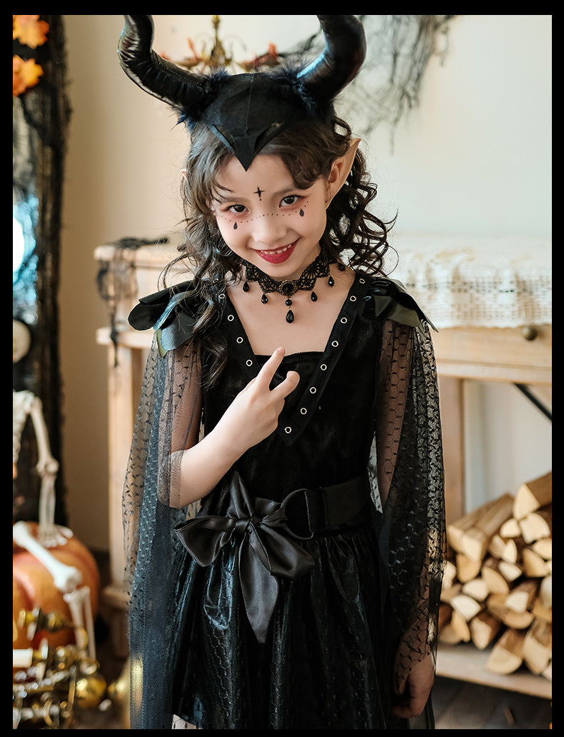 Girls Medieval Halloween Costume & Black Boots | Stage Show Dress
